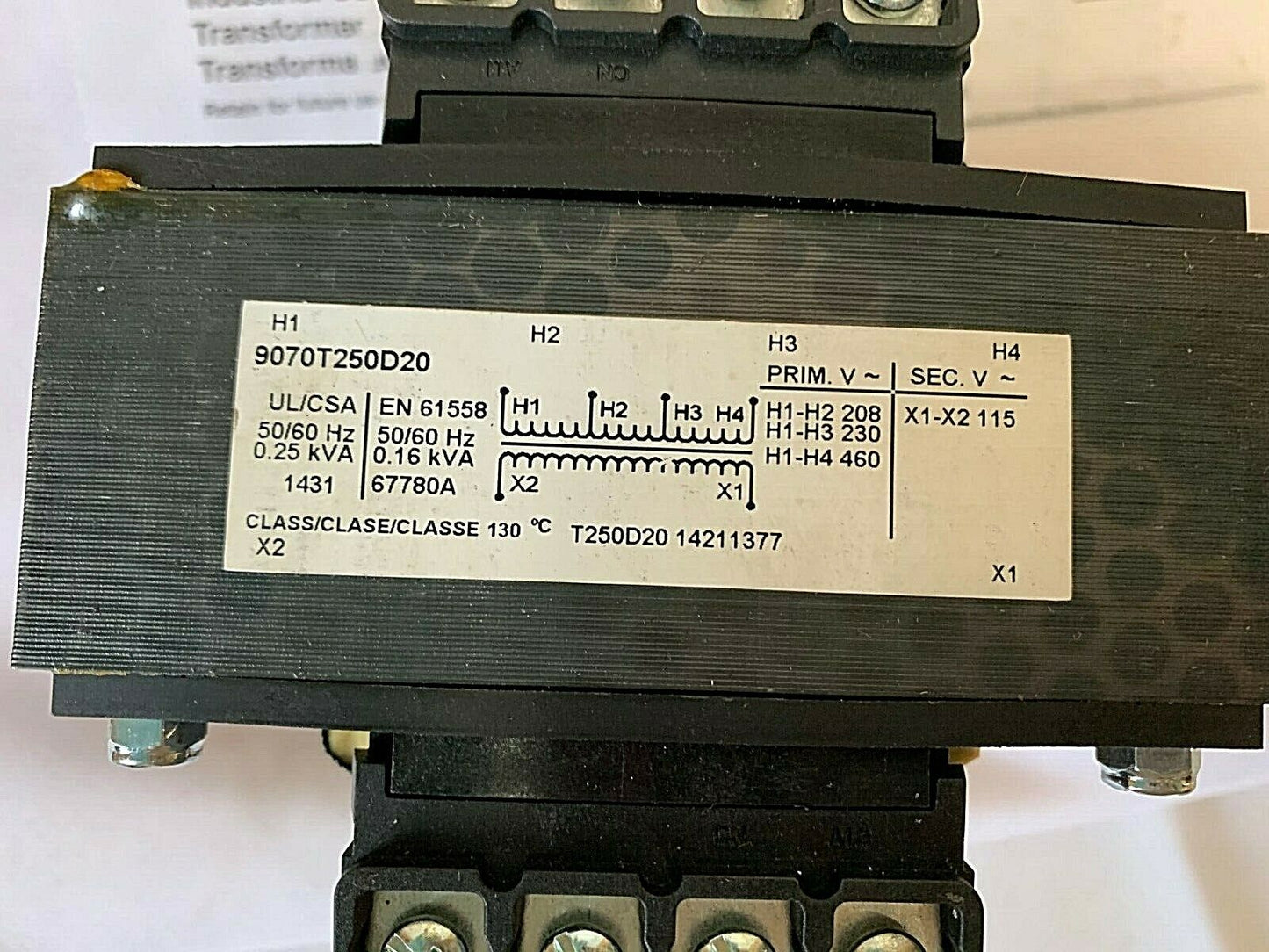 Square D Control Transformer 9070T250D20 ,